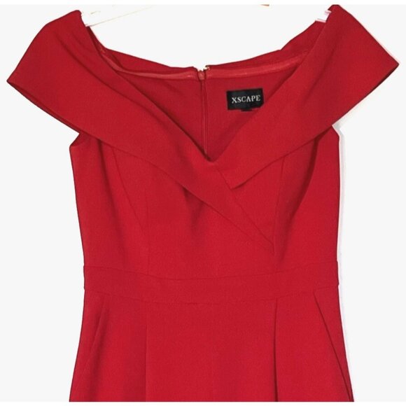 Xscape Red Crepe Off The Shoulders Sweetheart Stretch Party Jumpsuit - Picture 5 of 8